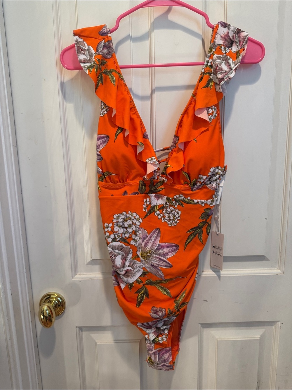 Cupshe NWT beautiful orange swimsuit with flowers